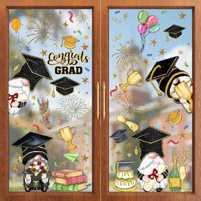 ZAWE 9 Sheets Gnome Congrats Grad Cap Firework Balloon Book Graduation Window Clings Double-Sided Reusable Static Window Decals Stickers for Party Home Classroom Office Decorations in Saudi Arabia