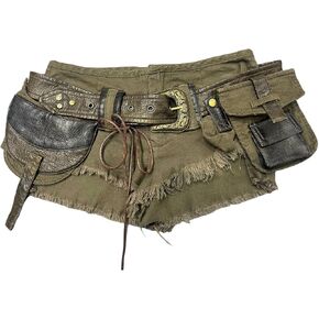 Women's Vintage Cargo Shorts Summer Trendy Belted Frayed Bodycon Casual Booty Sexy Micro Shorts in Saudi Arabia