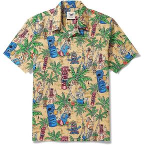 Men's Hawaiian Shirt Short Sleeve Camp Collar 100% Cotton Green Aloha Tiki Seaside Bash in Saudi Arabia