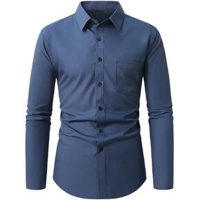 Dress Shirts for Men Long Sleeve Button Down Collar Shirts Slim Fit Wrinkle Free Business Casual Formal Shirt in Kuwait