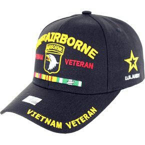 Officially Licensed U.S. Army Military Vietnam Veteran Baseball Cap - 101st Airborne Ribbon Embroidered U.S. Flag Premium Quality Adjustable Hook-and-Loop Closure Hat Black in Saudi Arabia