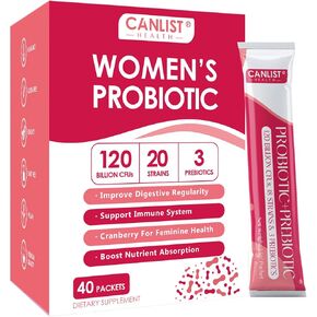 CANLIST Women's Probiotic Powder - 120 Billion CFUs, 20 Strains, Cranberry Extract & 3 Prebiotics, Help for Immune Booster, Digestive Health, Vaginal & Urinary Health, 40 Packets in Saudi Arabia