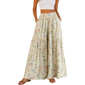 Womens Wide Leg Pants 2026 Summer Floral Elastic Waist Palazzo Pants Boho Flowy Palazzo Trousers Casual Outfits in Saudi Arabia