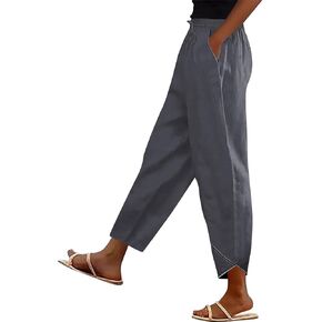Cotton Linen Pants for Women High Waisted Drawstring Tulip Leg Pant Summer Loose Fit Comfy Casual Pants with Pockets in Saudi Arabia