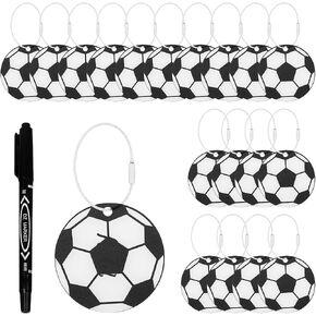 18 Pcs Soccer Luggage Tags with Oil-Based Marker for Suitcases, Acrylic Soccer Keychain Bulk with Metal Ring for DIY Name Sport Party Favors, Ball Bag Tag for Team Gifts in Saudi Arabia