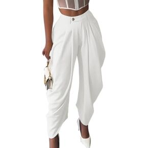 Famnbro Womens Dress Barrel Pants Pleated High Waist Wide Leg Casual Business Work Slacks Palazzo Harem Trousers in Saudi Arabia