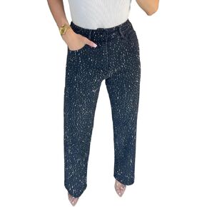 Women's Straight Leg Rhinestone Boyfried Denim Pants, Sparkly Bling Glitter Jeans in Saudi Arabia