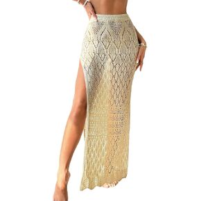 Women's Crochet Swimsuit Cover Up High Slit Boho Sheer Maxi Long Beach Sheer Skirt Cover Up in Saudi Arabia