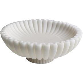 12" Large Decorative Bowl decor , Scalloped Pedestal Bowls for Modern Home Decor,Ruffle Decor,Stylish Key Bowl for Entry Table,Decorative Fruit Bowl for Kitchen Counter,Artificial Stone Milky white in Saudi Arabia