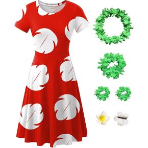 Maisolly Halloween Women's Red Leaf Cosplay Costume Short Sleeve Dress with Wreath and Flower Hair Clip in Saudi Arabia