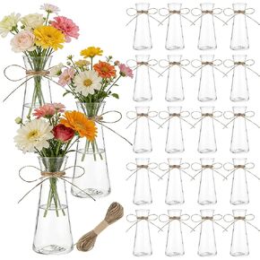 20 Pcs Plastic Bud Vases Bulk with Twines Rope, 6.7" Small Flower Vase for Table Centerpieces, Clear Mini Conical Vase for Flower, Home Office Wedding Table Decorations in Saudi Arabia