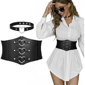 Women Corset Belt With Black Choker Set，Heart-Ring Wide Elastic Waist Corset for Daily Cosplay Halloween Costume in Saudi Arabia