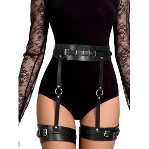Women Adjustable Thigh Belt with Waist Strap, Faux Leather Alloy Leg Harness Belt for Festival Street Style Outfits(Waist 24.6-37.6in) in Saudi Arabia