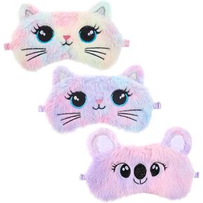 Kids Sleep Mask, 3 Pcs Cute Cat Sleeping Eye Mask Colorful Soft Plush Eye Covers for Sleeping Comfortable Funny Animal Night EyeMasks for Women Girls Home Travel in Saudi Arabia
