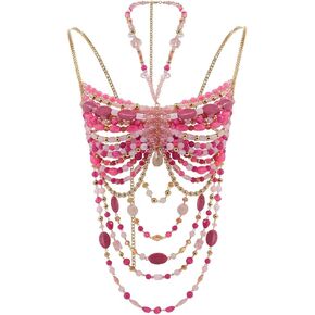 Women's Layered Beaded Halter Bikini Top Sleeveless Backless Beach Cover Up Tops Bra Body Chain Handmade Accessories in Saudi Arabia