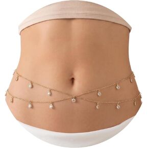 Gold Belly Waist Chain for Women | Layered Belly 14K Gold Plated Chain Adjustable Bikini Belly Beads Body Chain Waterproof | Jewelry Gift in Saudi Arabia