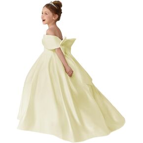 Girls Satin Flower Girl Dress Off the Shoulder Bow Ball Gown with Train for Wedding Pageant 2-14 in Saudi Arabia