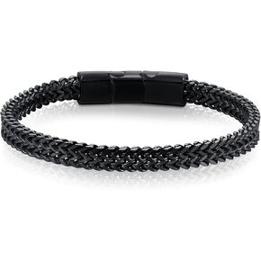 Bracelets for Men-Stainless Steel Magnetic Clasp Franco Chain Mens Bracelet Black, 21cm in Saudi Arabia