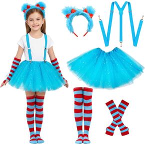 Girls Blue World Book Day Costume - Youth Kids Fuzzy Headband, Tutu & Dress Up Kits, 100th Day of School, Spirit Day Halloween Cosplay (Blue) in Saudi Arabia
