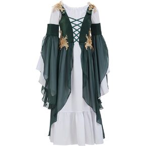 daizbella Girls Elf Cosplay Dress Cute Fairy Renaissance Dress Medieval Costume with Sleeves in Saudi Arabia