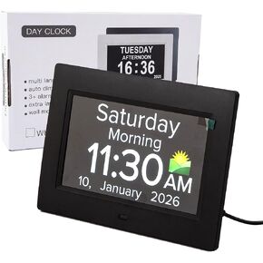 Digital Dementia Clocks for Seniors - 7" Large Display Calendar Clock with Day & Date for Elderly, Auto DST | 20 Alarm Reminders, Essential Alzheimers Clock & Gift for People with Memory Loss in Saudi Arabia