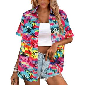 Hawaiian Shirts for Women Button Down Short Sleeve Shirt Summer Hawaii Outfits Tropical Beach Tops in Saudi Arabia