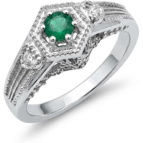 Natural Green Emerald 925 Solid Sterling Silver Engagement Ring Size 6, 6.25, 7, 7.25, 8, 9 in Saudi Arabia