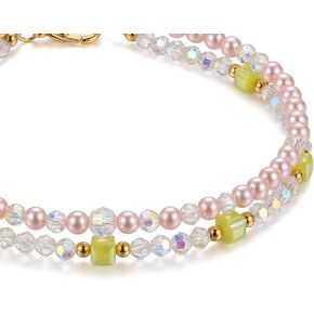 Cutefox Layered Crystal Anklet for Women Handmade Beaded Foot Chain Anklet with Faux Pearls & Iridescent Glass Beads, Adjustable Sexy Summer Beach Jewelry Accessories, Gift for Her 3 Pcs Total in Saudi Arabia