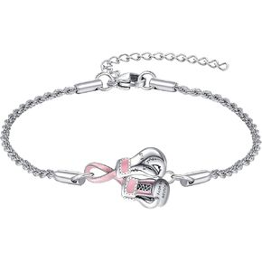Breast Cancer Bracelet 18K Whited Gold Plated Pink Boxing Gloves Bracelets Breast Cancer Awareness Survivor Jewelry Gift for Women Mom Grandma in Saudi Arabia