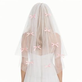 Pink Bow Bridal Veil, Short Wedding Veil Bachelorette Party Veil for Bridal Shower, Engagement in Saudi Arabia