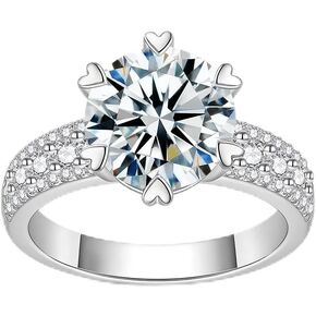Total 3.5cttw(3CT Center Stone) Moissanite Engagement Ring, Thickened 925 Sterling Silver Band, Round Cut D Color VVS1, Anniversary Wedding Promise Rings with Certificate, Ideal Gift for Women in Saudi Arabia