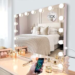 Kottova Vanity Mirror with Lights, 24.4"x21.2" Lighted Makeup Mirror with 3 Dimmable Color Modes,17 LED Hollywood Mirror with Touch Control, USB Charging Port, Tabletop & Wall-Mounted (White) in Saudi Arabia