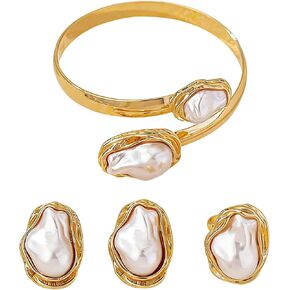 Gold 3-Piece Beach Jewelry Set – Minimalist Ring, Stud Earrings & Adjustable Bangle – Lightweight Summer Accessory for Women, Perfect for Vacation, Travel & Beach Outfits in Saudi Arabia