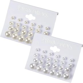 24 Pairs Pearl Earrings Set, Large Faux Pearl Stud Earrings Jewelry, White Beige Pearl Earrings Gift for Bridal Wedding Engagement Party in Saudi Arabia
