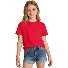Auranso Girls Shirts Short Sleeve Cotton Kids T-Shirts Plain Basic Tee Clothes Summer Tops for Girls 7-8 Years Red in Saudi Arabia