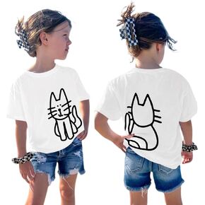 Cute Cat Shirts for Girls Graphic Tees Kids Kawaii Cartoon Animal Print T Shirt Casual Cotton Crewneck Summer Tops in Saudi Arabia