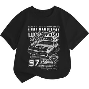 Girl's Graphic Tees Car Racing Shirts for Kids Race Checkered Flag Shirt for Teens Preppy Casual Summer Cotton Tops in Saudi Arabia