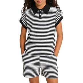 Size 7-14 Girls 2 Piece Outfits Summer Striped Lapel Short Set Cute Teen Girl Clothing Set in Kuwait