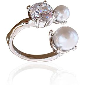 Cubic Zirconia Imitation pearl Open Adjustable Ring Crystal Princess Cut Irregular Stacking Statement Finger Bands Eternity Rings Luxury Jewelry for Women in Saudi Arabia