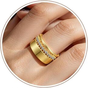 3-Pack Chunky Stacking Rings for Women 14K Gold Silver Plated Stackable Band Rings Cubic Zirconia Croissant Twist Stack Statement Rings Size 7-9 in Saudi Arabia