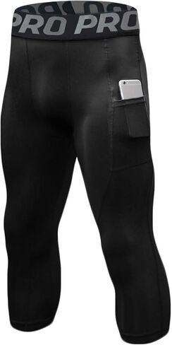 Compression Pants for Men 3/4 Capri Leggings Dry Fit Workout Running Athletic Gym Tights Bottom 3 Pack with Pockets in Kuwait