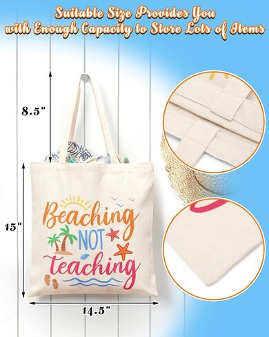 Percozzi Teacher Appreciation Gifts Tote Canvas Bag Beach Summer Vacation Survival Makeup Bag End of Year Teacher Present Ideas Beaching Not Teaching Teacher Off Duty Set of 2 Thank You Gift in Saudi Arabia