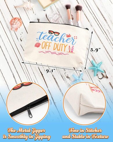 Percozzi Teacher Appreciation Gifts Tote Canvas Bag Beach Summer Vacation Survival Makeup Bag End of Year Teacher Present Ideas Beaching Not Teaching Teacher Off Duty Set of 2 Thank You Gift in Saudi Arabia
