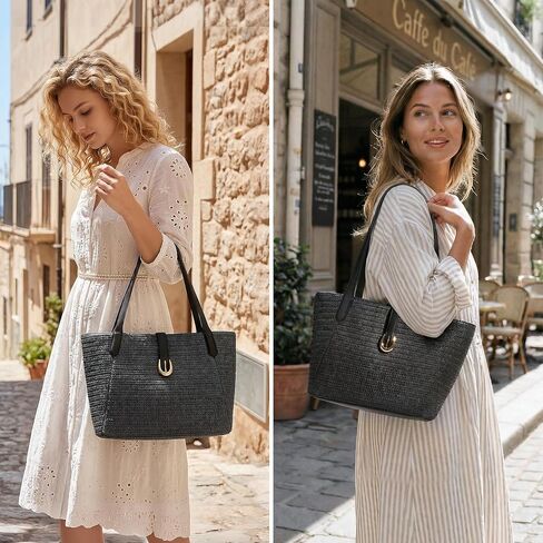 CHUNLI Straw Beach Bag for Women, Woven Raffia Summer Tote with Leather Handles, Boho Vacation Resort Shoulder Tote Bag in Saudi Arabia