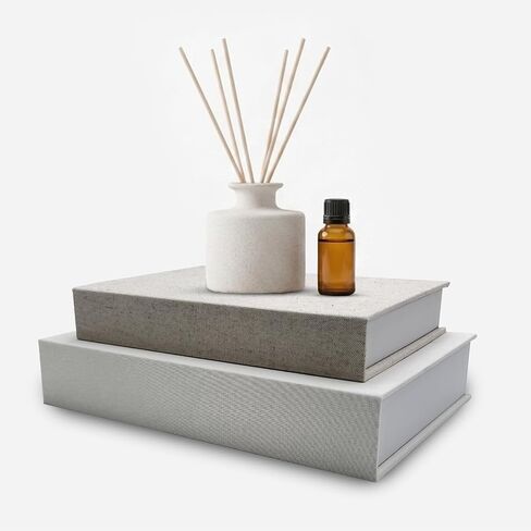 Decorative Book Storage Boxes Set of 2 – Linen Faux Books with Hidden Storage & Magnetic Closure, Neutral and White Decorative Book Boxes for Coffee Table & Bookshelf Decor in Saudi Arabia