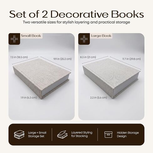 Decorative Book Storage Boxes Set of 2 – Linen Faux Books with Hidden Storage & Magnetic Closure, Neutral and White Decorative Book Boxes for Coffee Table & Bookshelf Decor in Saudi Arabia