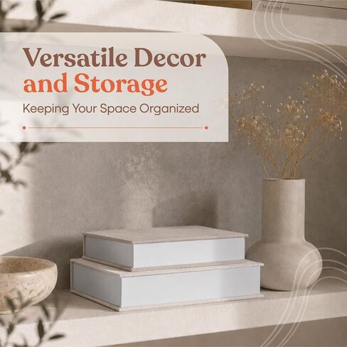 Decorative Book Storage Boxes Set of 2 – Linen Faux Books with Hidden Storage & Magnetic Closure, Neutral and White Decorative Book Boxes for Coffee Table & Bookshelf Decor in Saudi Arabia