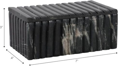 Decorative Marble Ridged Box for Home Decor - Modern Storage Box with Lid for Jewelry, Keepsake, and Shelf Accent - Home Organizer for Bedroom, Office Desk, or Living Room Decor - 3", Black in Saudi Arabia