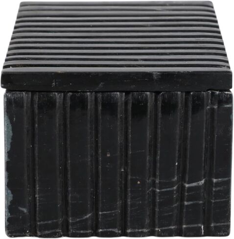 Decorative Marble Ridged Box for Home Decor - Modern Storage Box with Lid for Jewelry, Keepsake, and Shelf Accent - Home Organizer for Bedroom, Office Desk, or Living Room Decor - 3", Black in Saudi Arabia