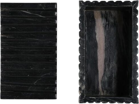 Decorative Marble Ridged Box for Home Decor - Modern Storage Box with Lid for Jewelry, Keepsake, and Shelf Accent - Home Organizer for Bedroom, Office Desk, or Living Room Decor - 3", Black in Saudi Arabia